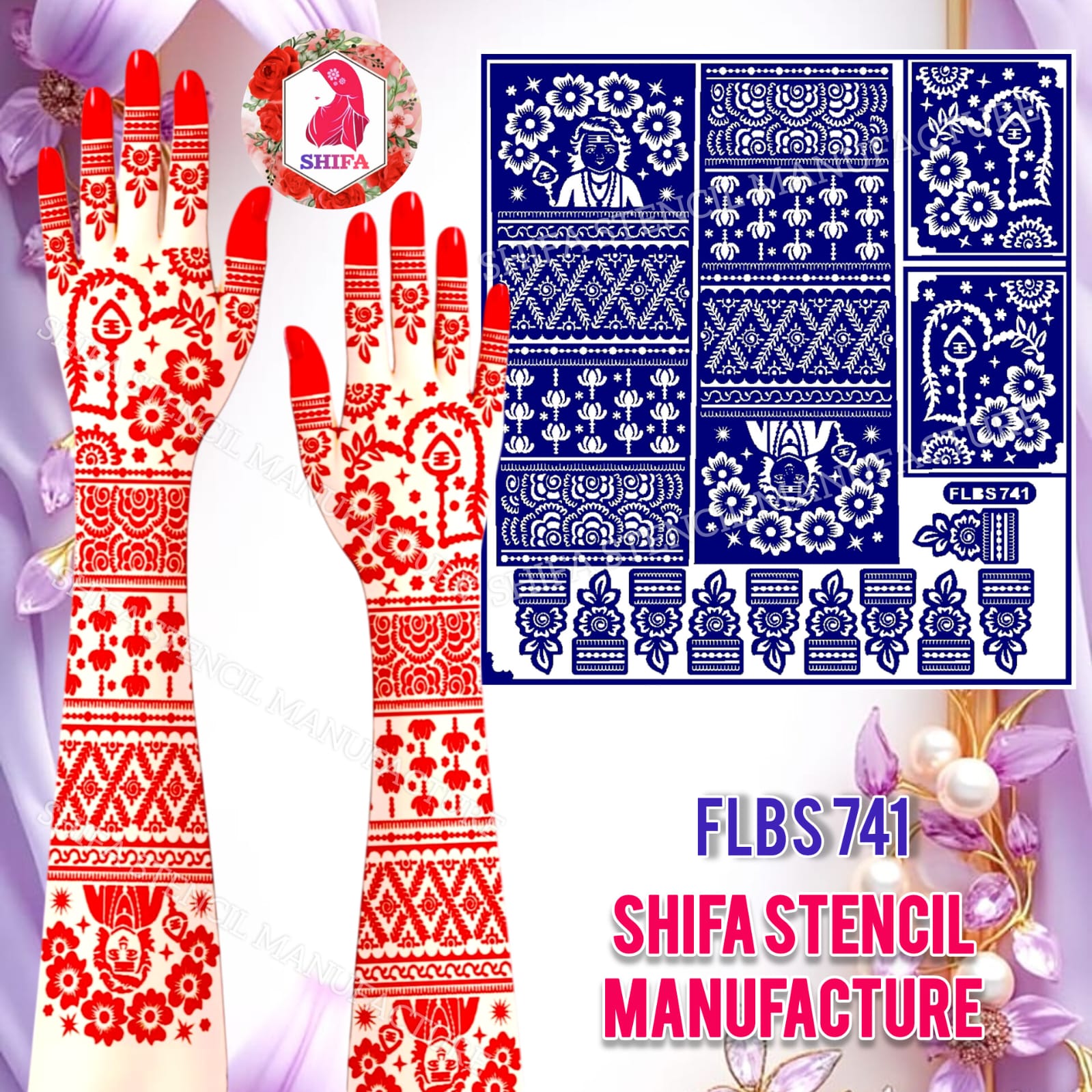 FLBS 741 Murugan Hand Design Sticker overview Henna Stencil - Shifa Stencil